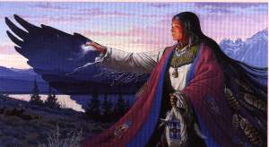 Postkarte f&uuml;r Touristen mit romantisch verkl&auml;rtem Indianerbild